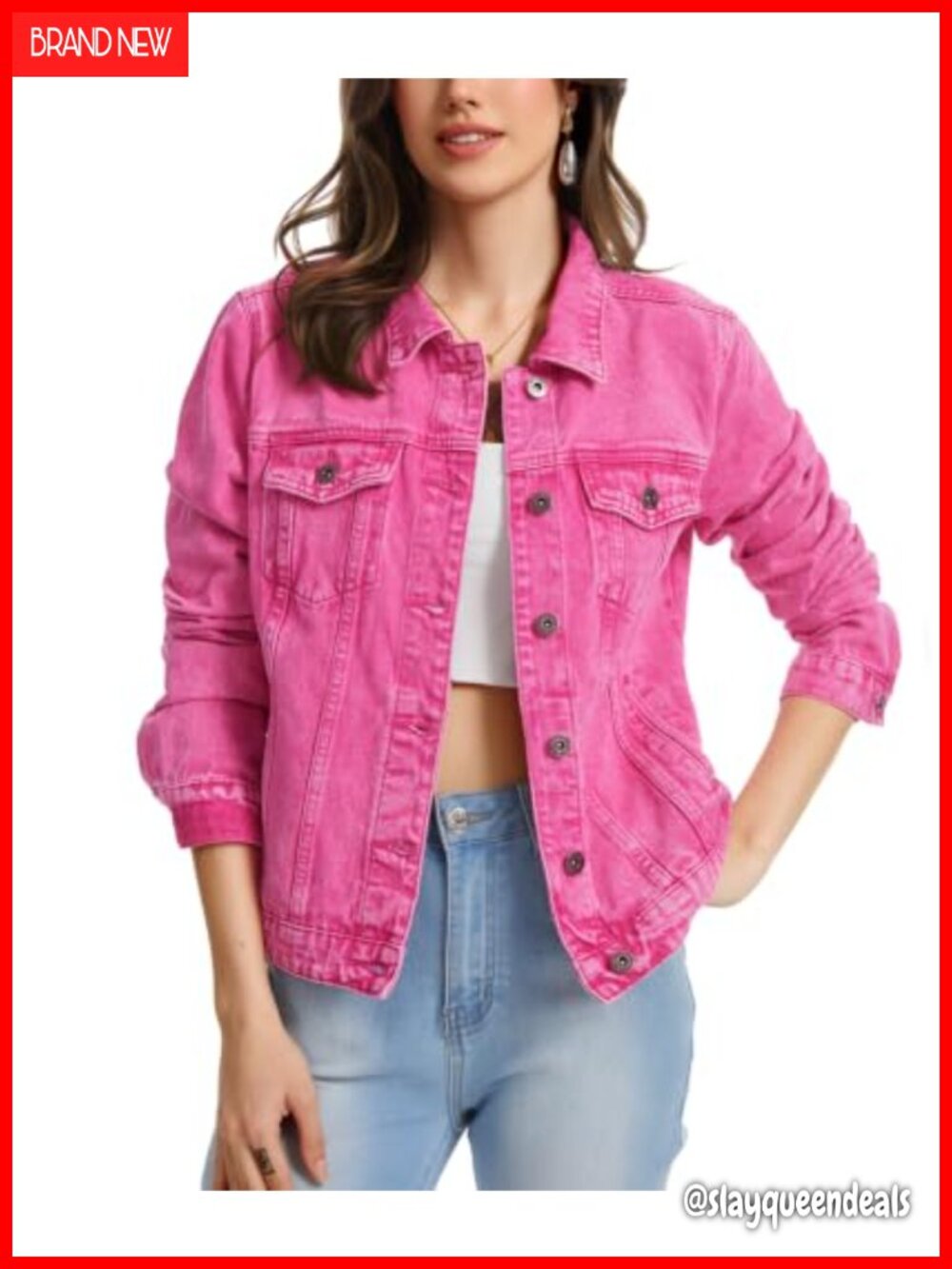 Washed Denim Trucker Jacket Button Down Shacket with Pockets